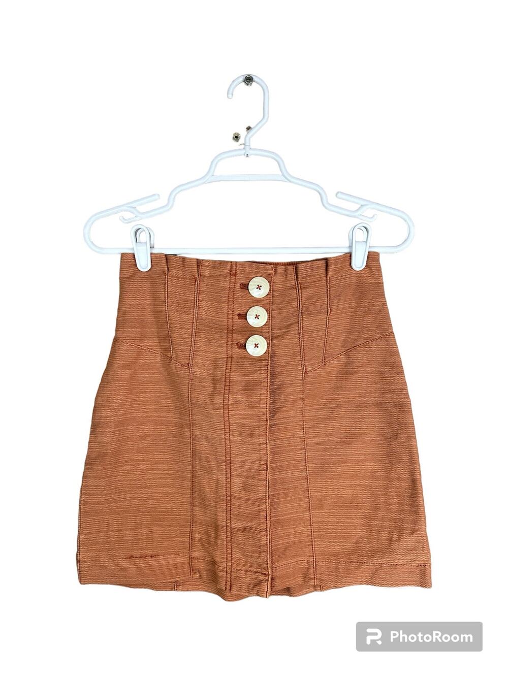 Free People 'Every Minute' Orange Terracotta Button Down Mini Skirt Size 2